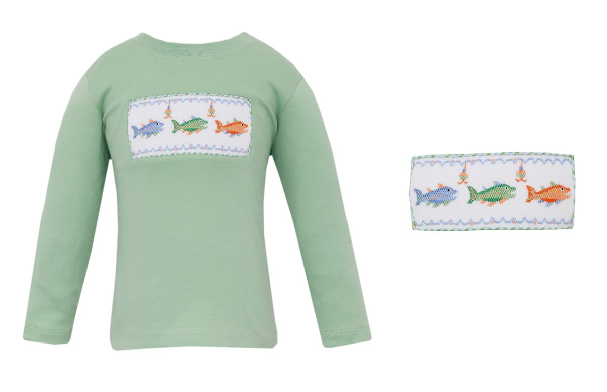 Anavini Boys Sage Green Smocked Shirt - Trout Fishing by Anavini