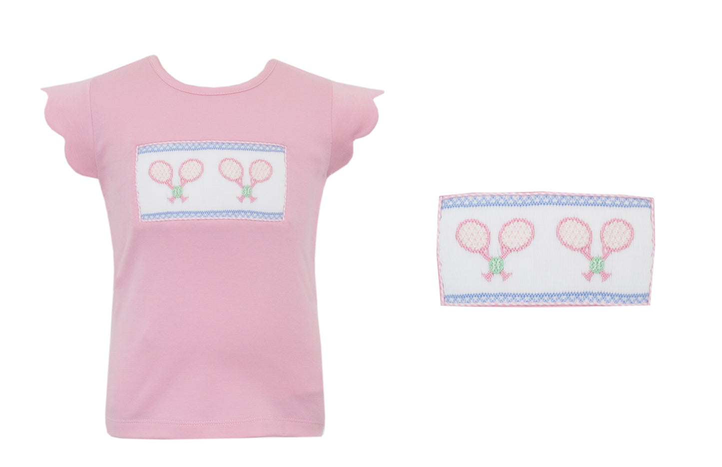 Anavini Velani Girls Pink Scallop Top - Smocked Tennis Racquets by Anavini