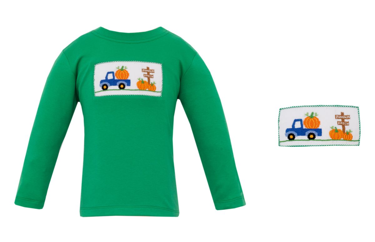 Anavini Velani Boys Green Shirt - Smocked Pumpkin Patch Truck by Anavini