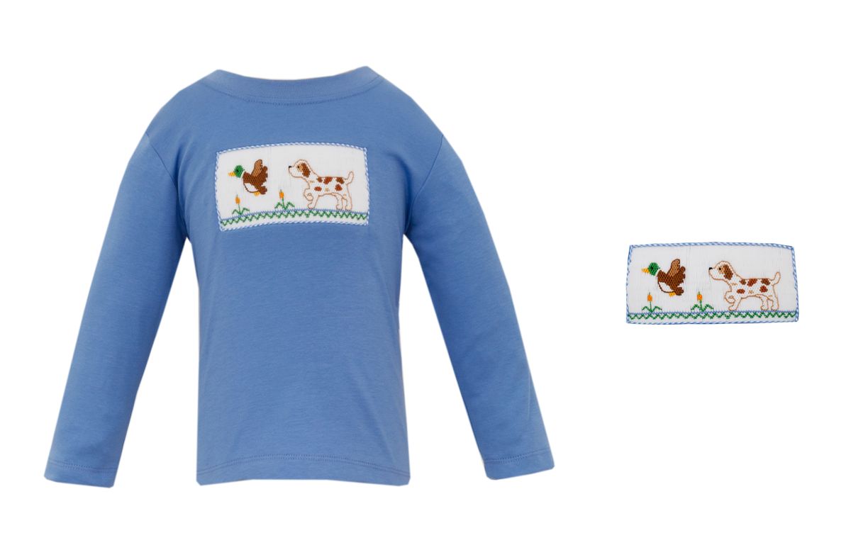 Anavini Boys Periwinkle Blue Smocked Mallard Ducks Hunting Shirt by Anavini