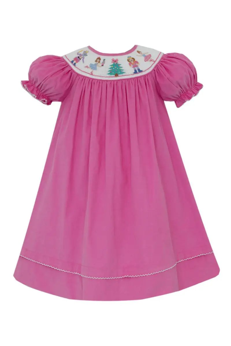 Anavini Girls Pink Corduroy Nutcrackers Short Sleeve Bishop Dress by Anavini