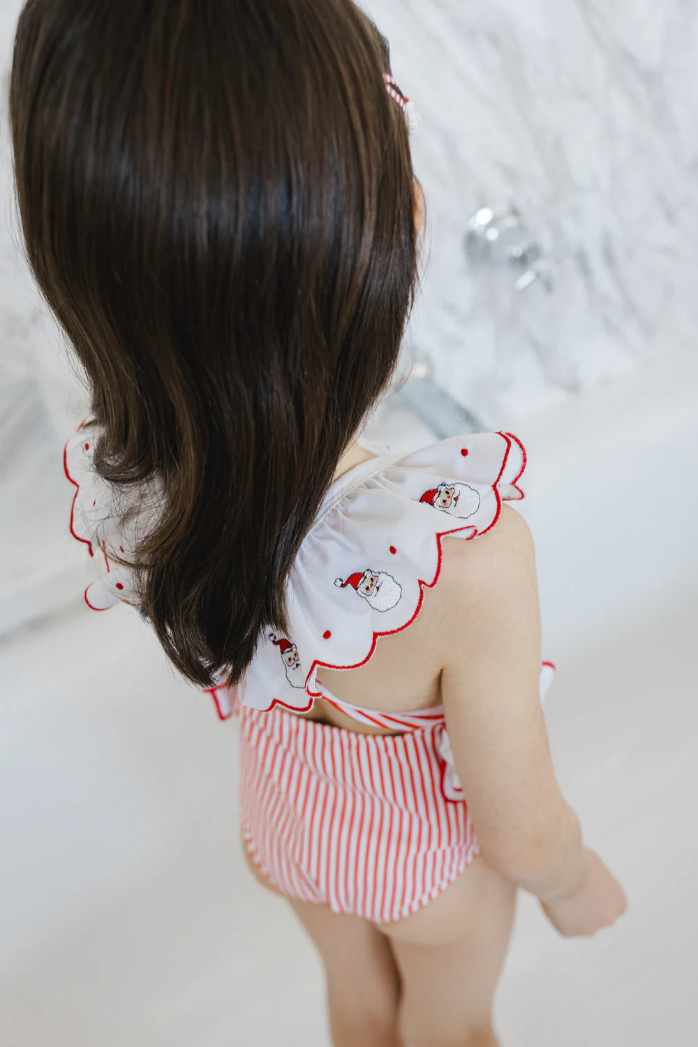 Sal & Pimenta Girls Holiday Red Stripe Santa One Piece Swimsuit