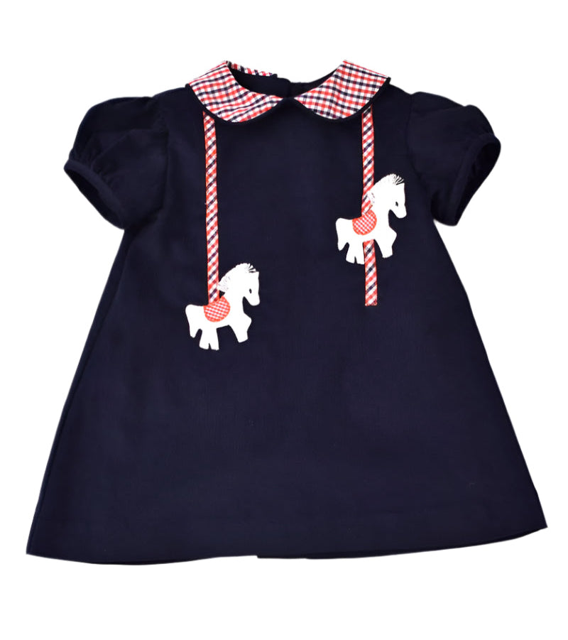Funtasia Too Girls Navy Blue Cord Dress - Carousel Horses by Funtasia