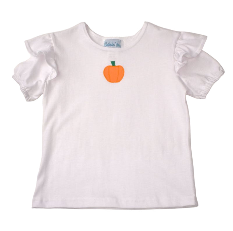 Funtasia Too Girls White Ruffle Tee Top - Orange Pumpkin by Funtasia