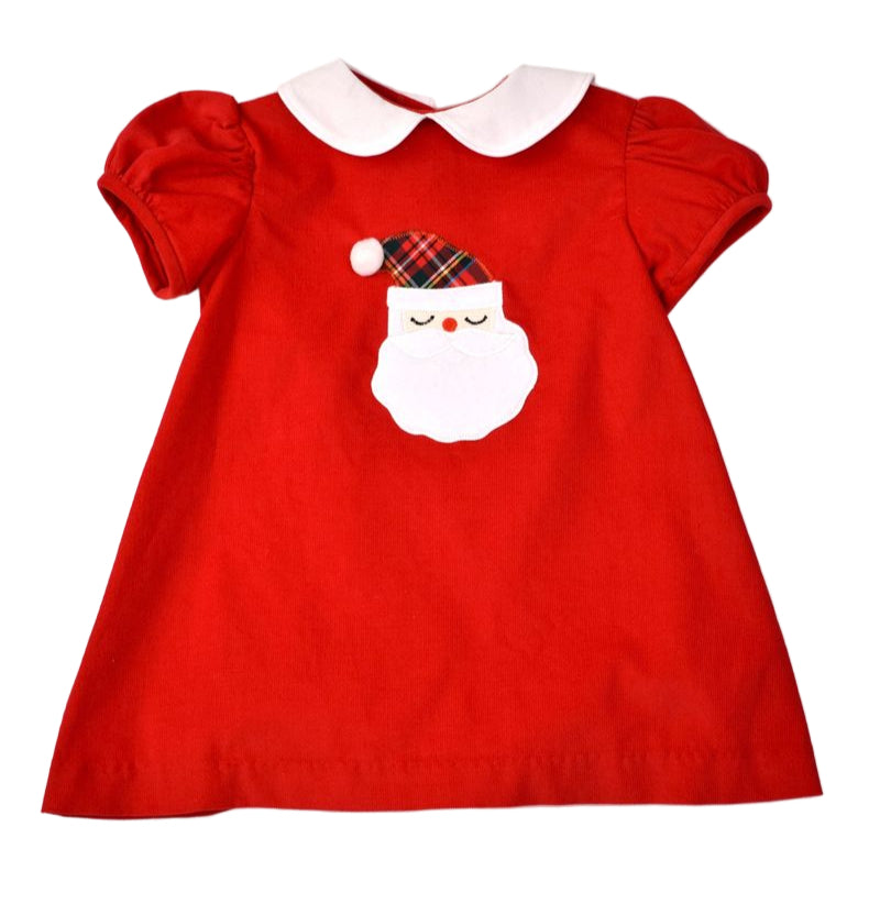 Funtasia Too Girls Red Corduroy Dress with Collar - Santa Claus Face