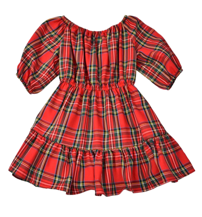 Funtasia Too Girls Red Holiday Plaid Tiered Peasant Dress by Funtasia