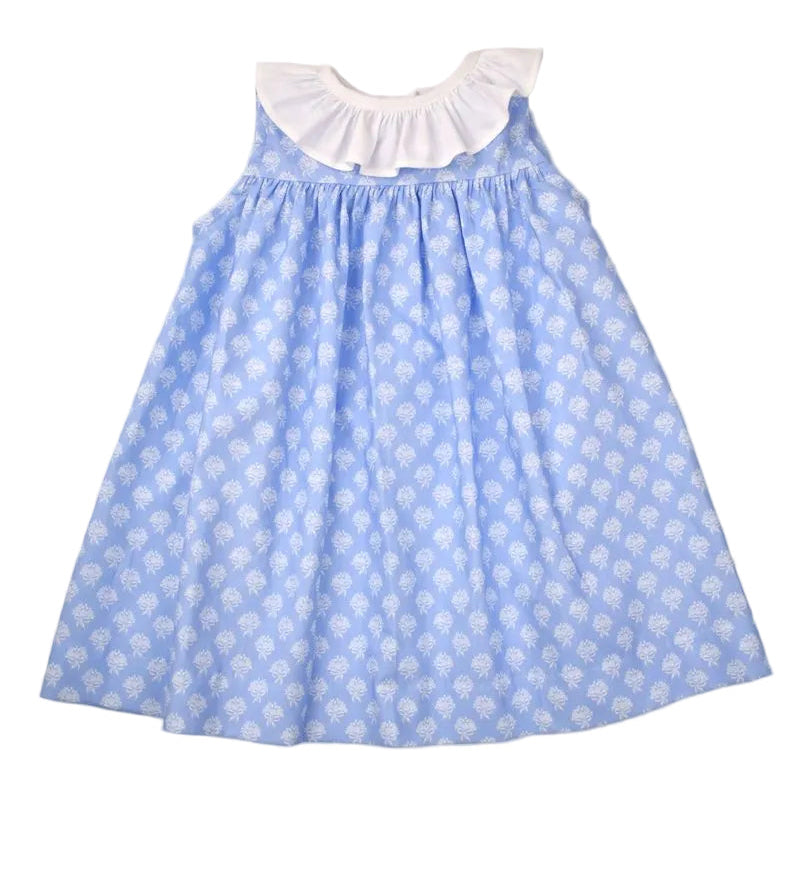 Funtasia Too Girls Sleeveless Blue Bouquet Floral Dress - Ruffle Collar by Funtasia