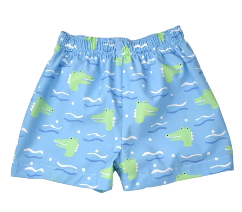 Funtasia Too Boys Blue Swim Trunks - Green Alligators Print by Funtasia
