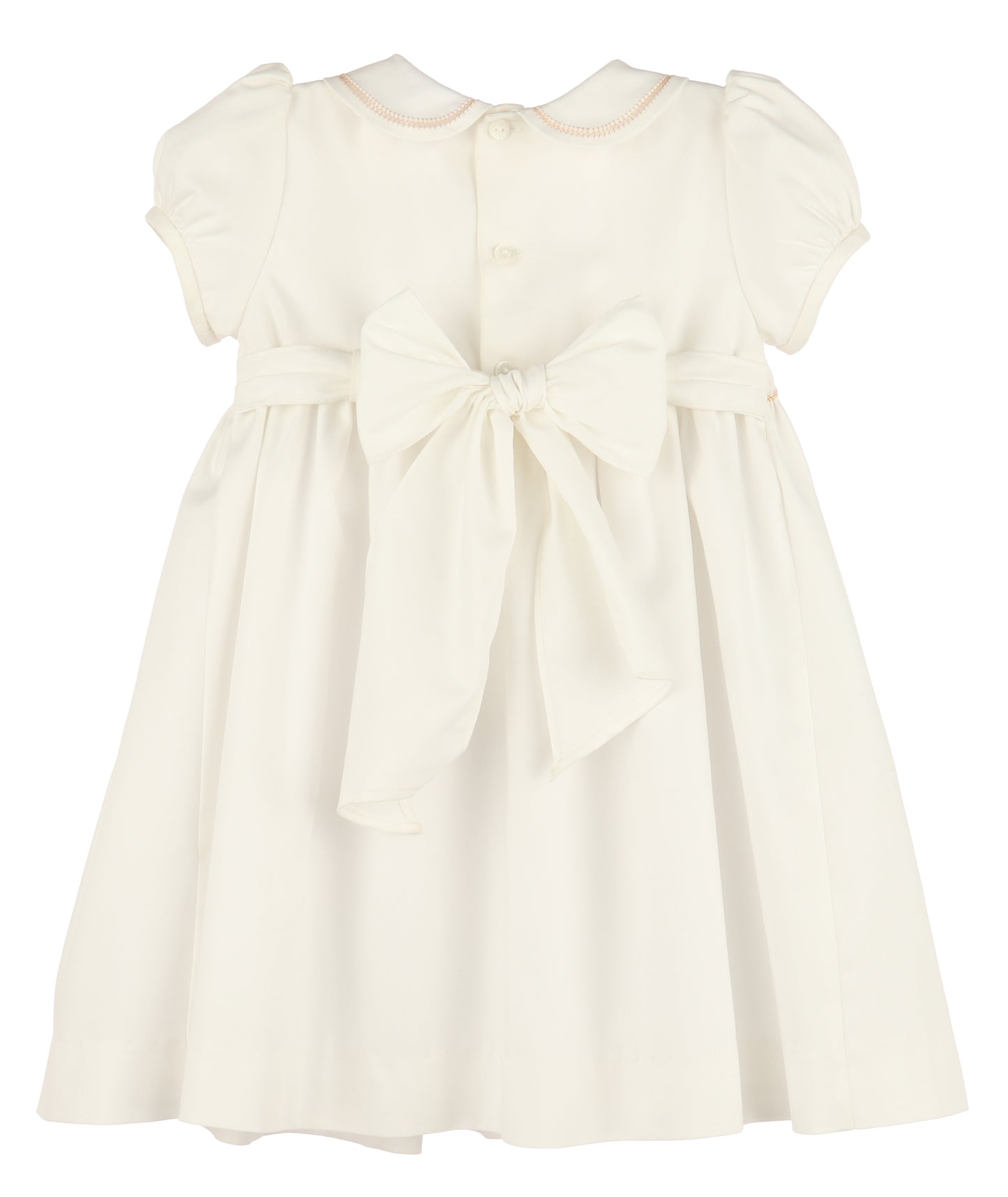 Luli & Me Girls Classic Full Smocked Dress with Sash - Ivory by Luli & Me