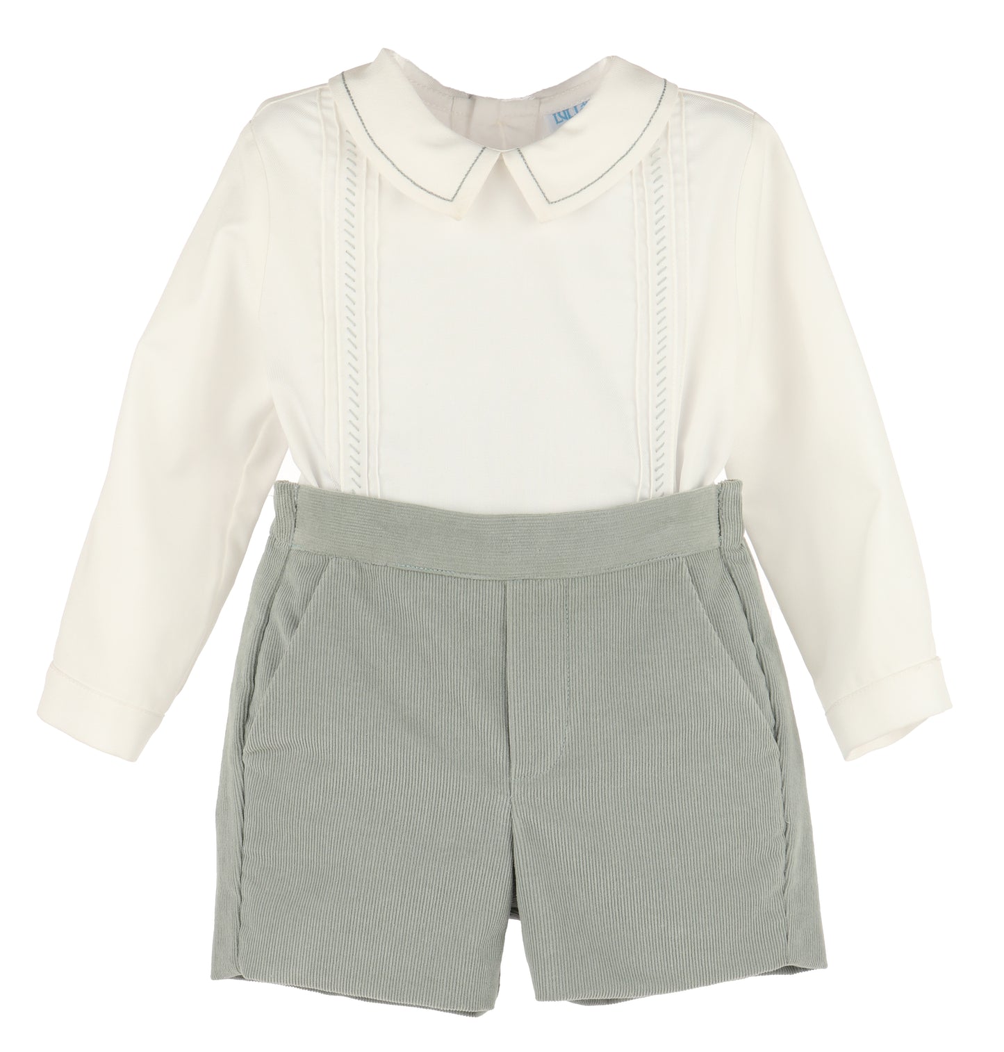 Luli & Me Boys Cozy Cord Shorts Set - Sage Green