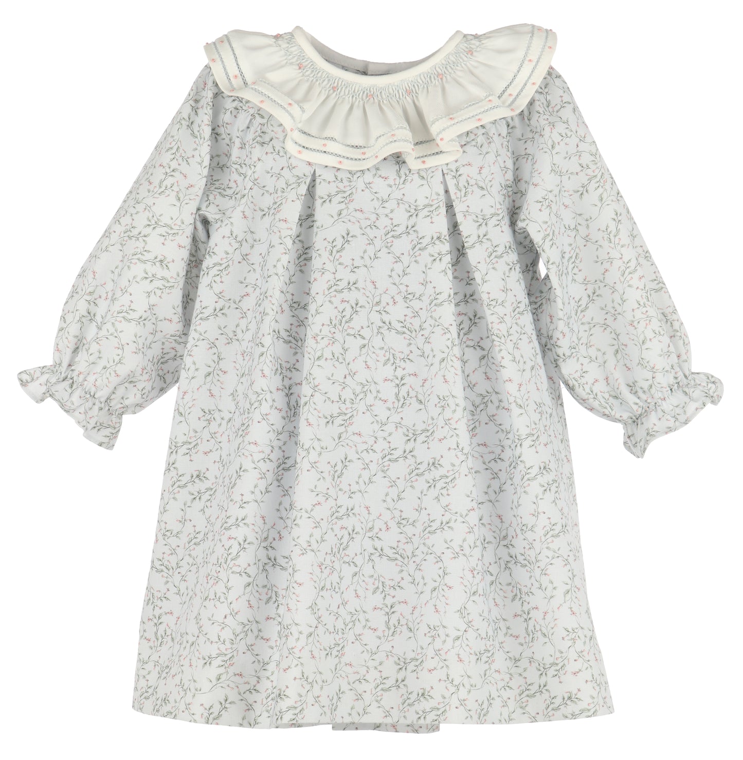 Luli & Me Girls Blue Willow Floral Dress - Ruffle Collar