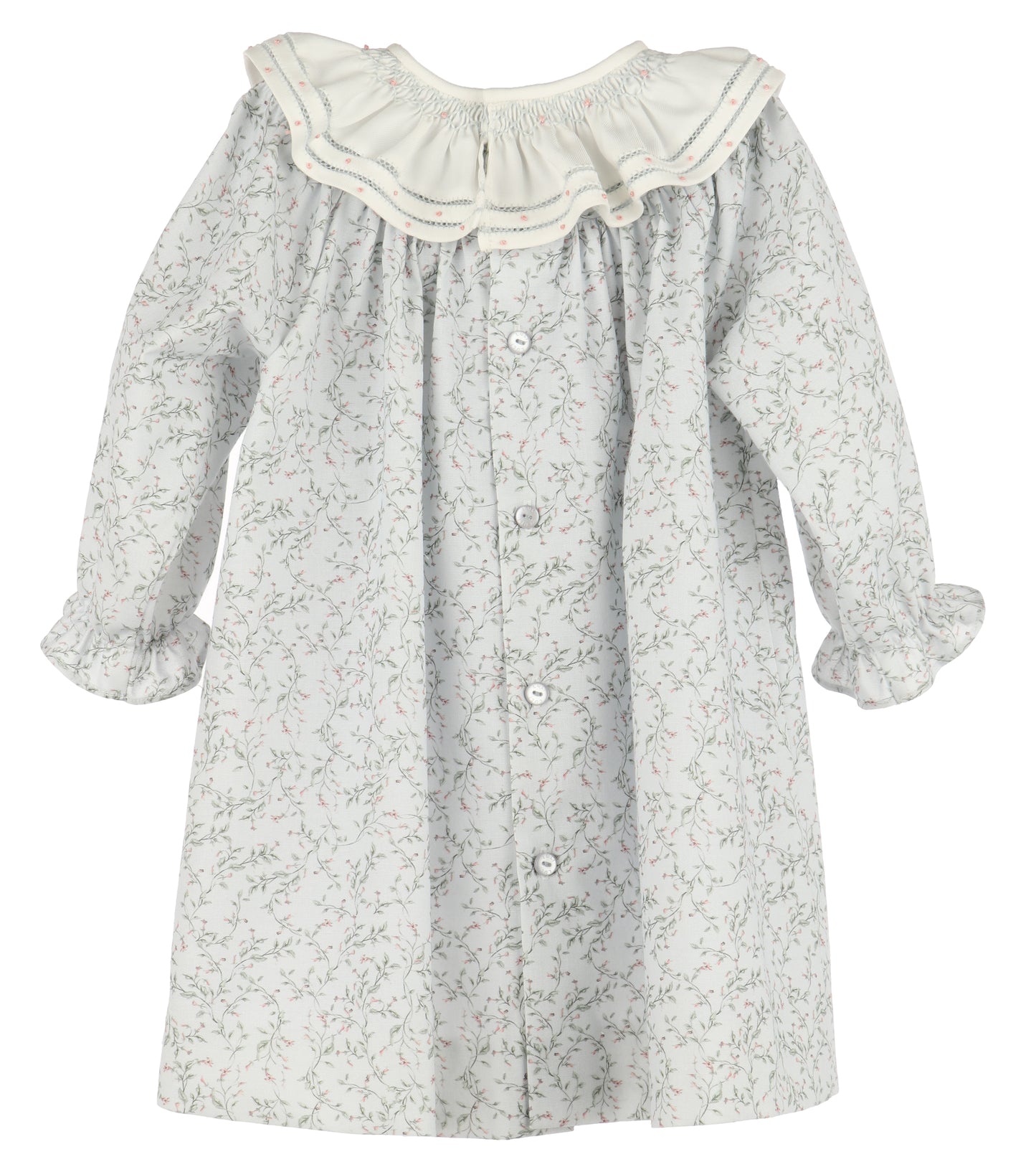 Luli & Me Girls Blue Willow Floral Dress - Ruffle Collar