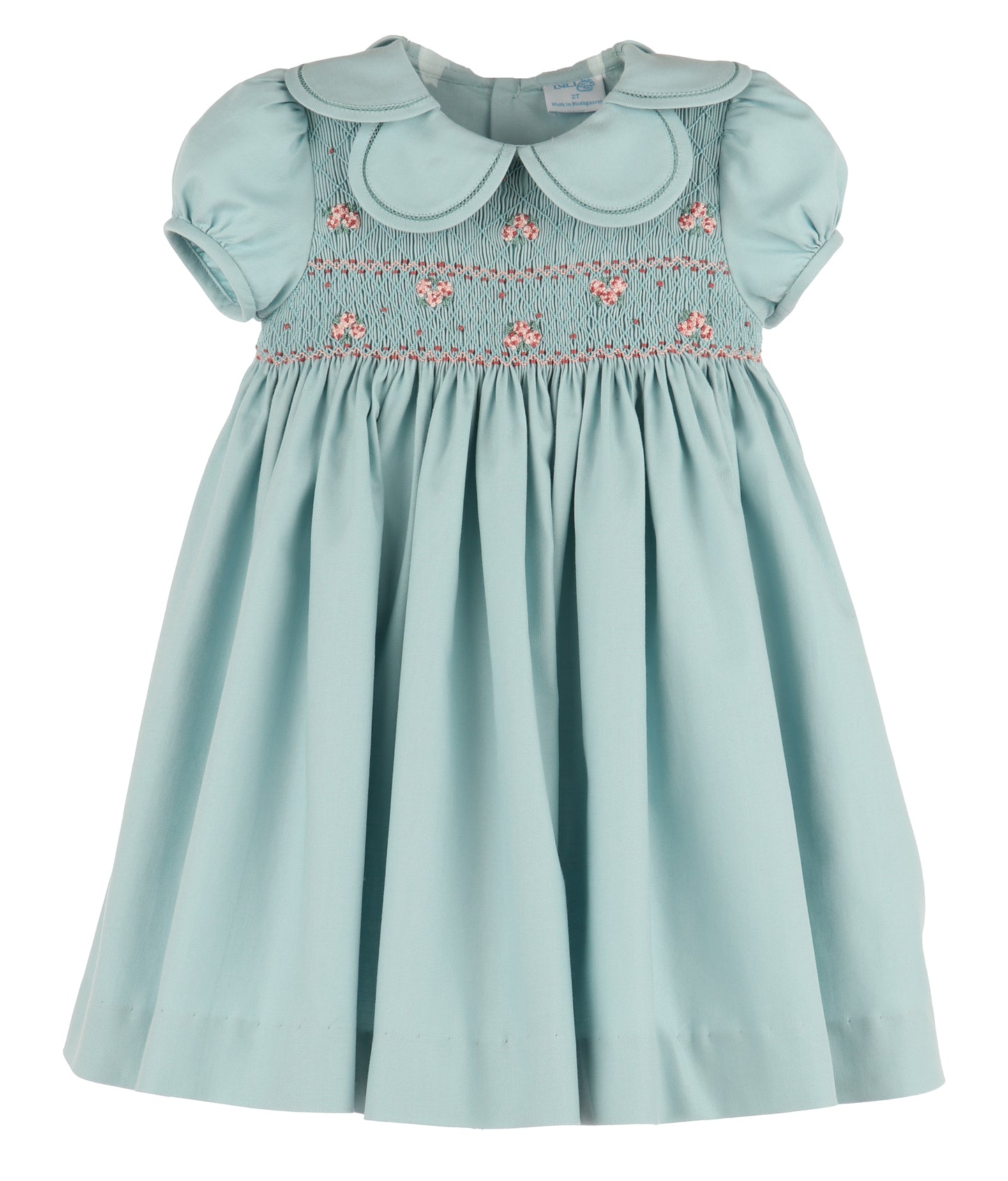 Luli & Me Girls Blue Green Smocked Petal Collar Dress with Sash