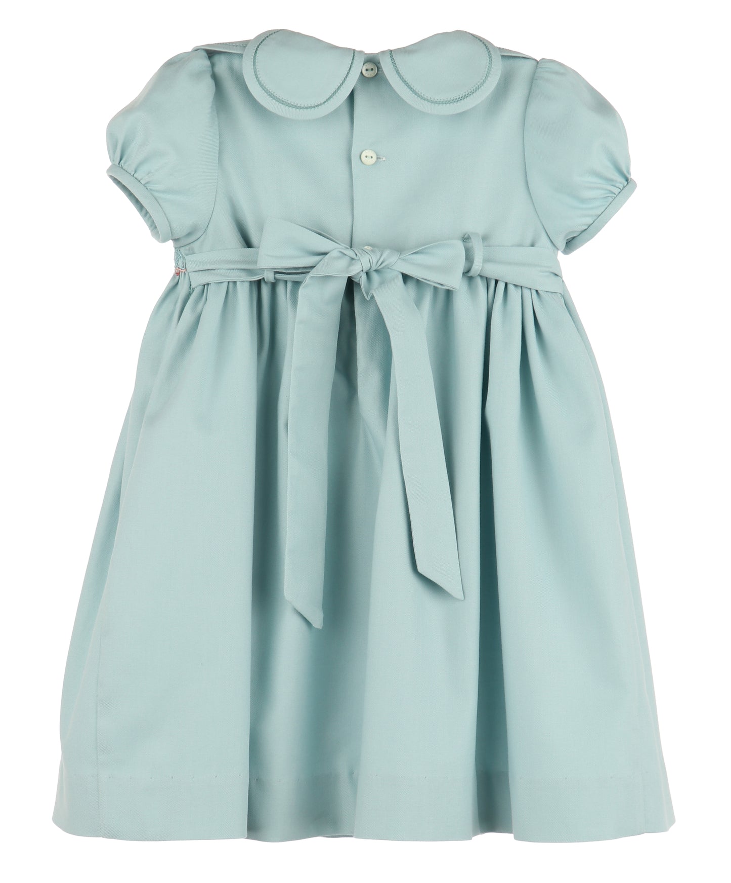 Luli & Me Girls Blue Green Smocked Petal Collar Dress with Sash
