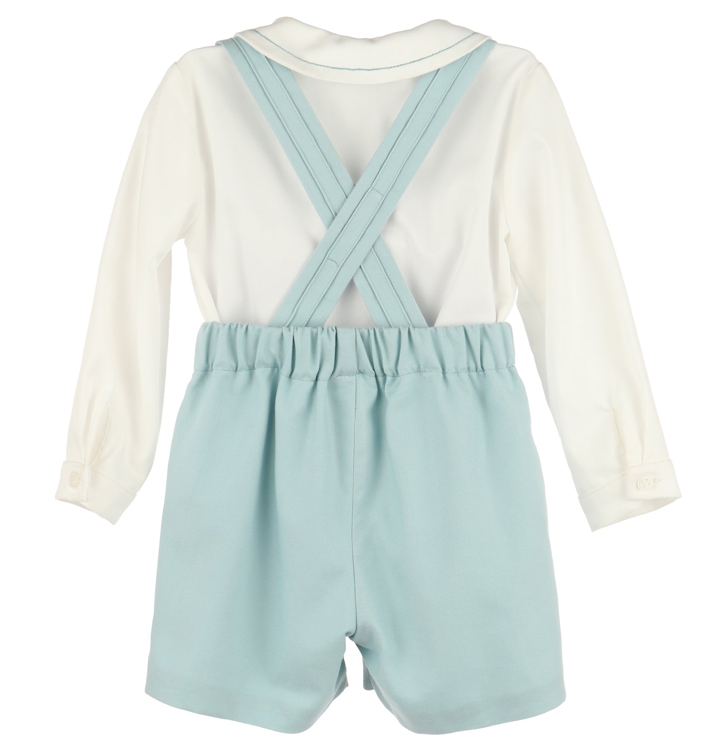 Luli & Me Boys Sage Green Suspender Shorts Set with Trimmed Shirt