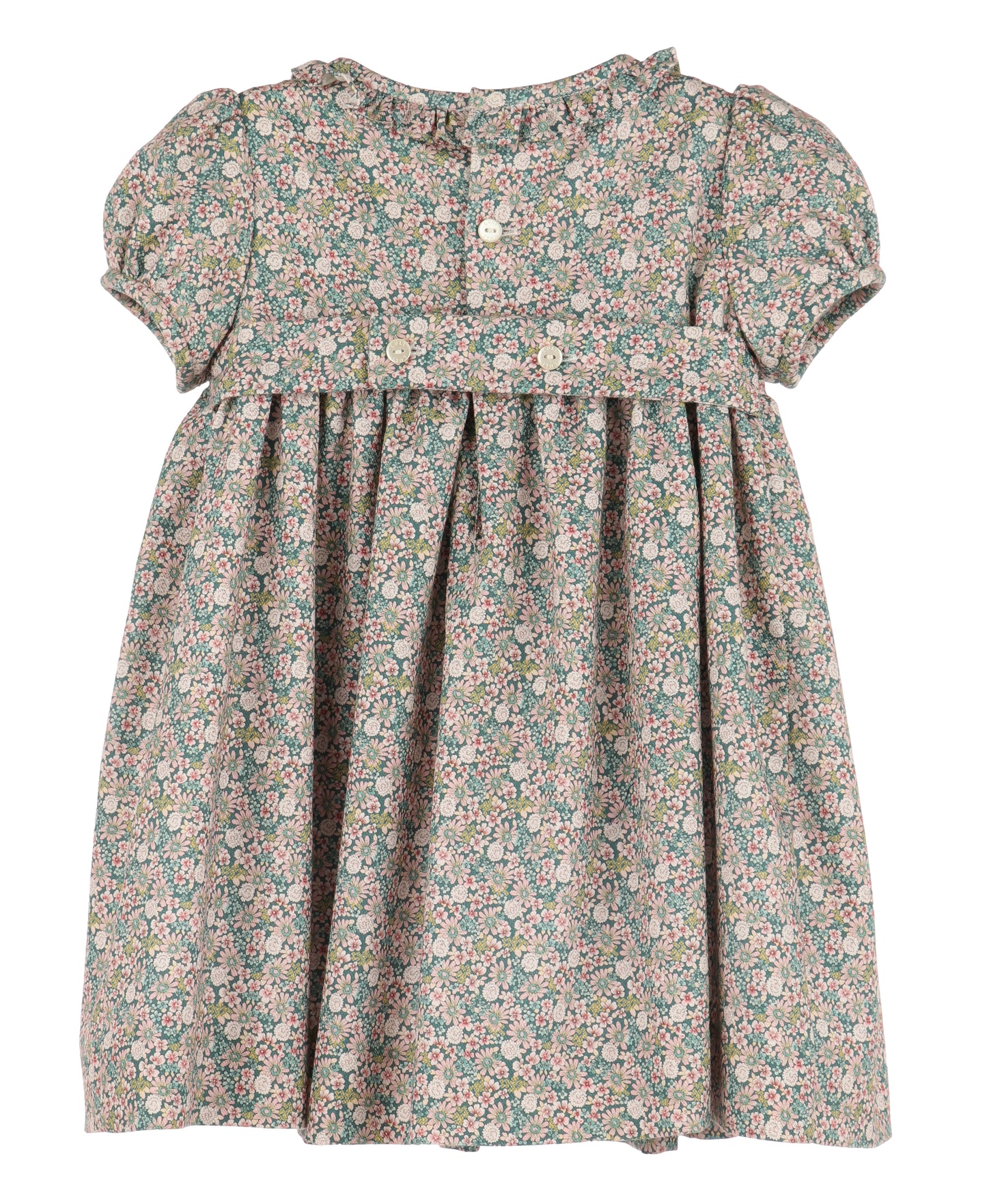 Luli & Me Girls Teal Forest Floral Smocked Dress - Ruffle Collar