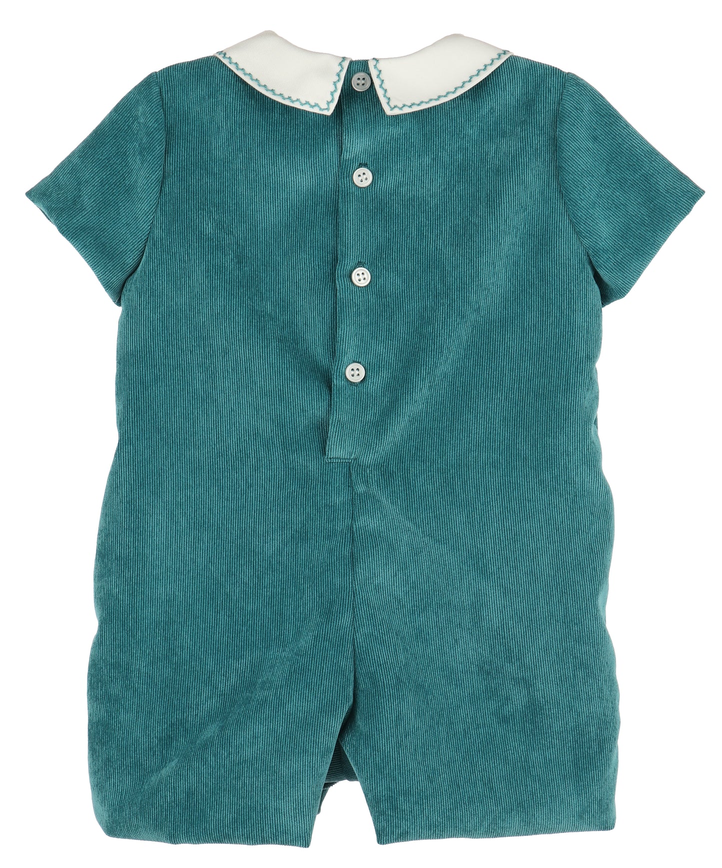 Luli & Me Baby Boys Stitched Collar Cord Romper - Teal Green by Luli & Me