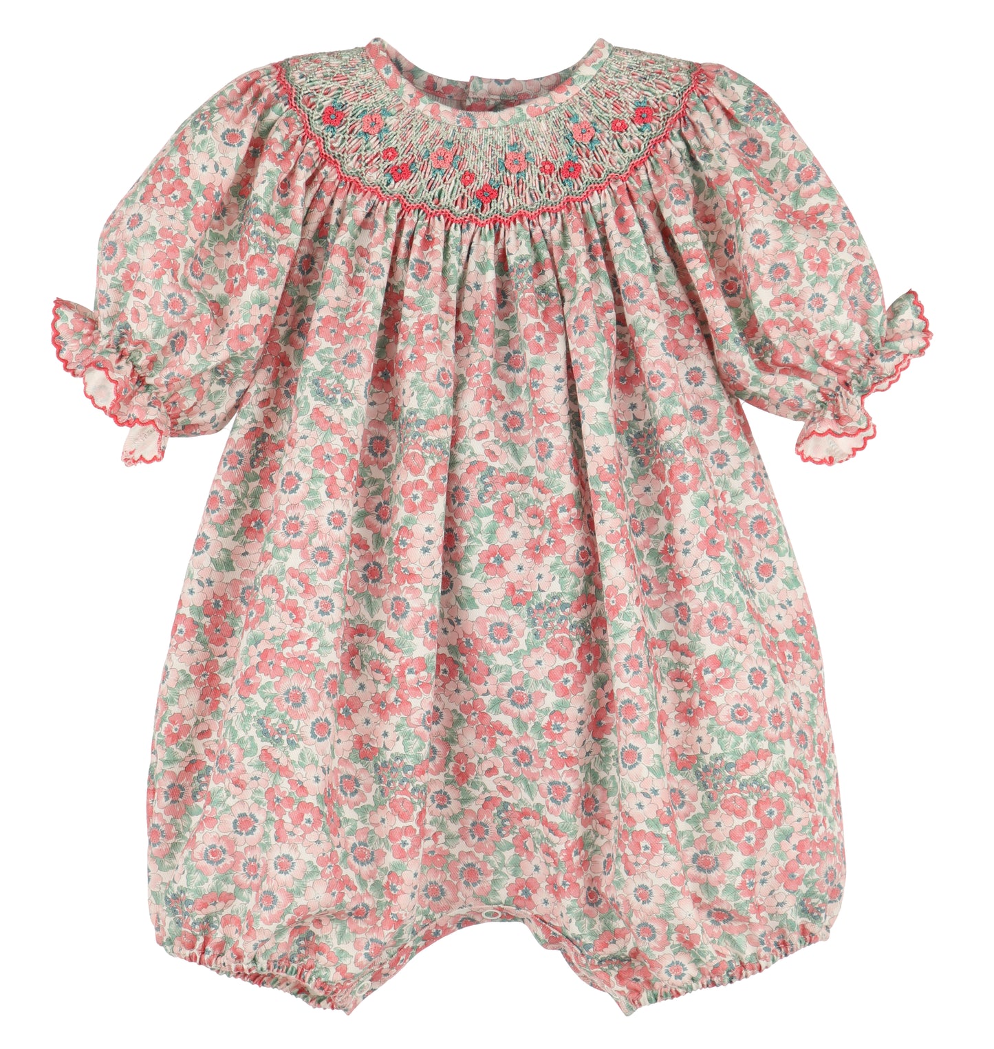 Luli & Me Baby Girls Blush Pink Floral Smocked Bubble