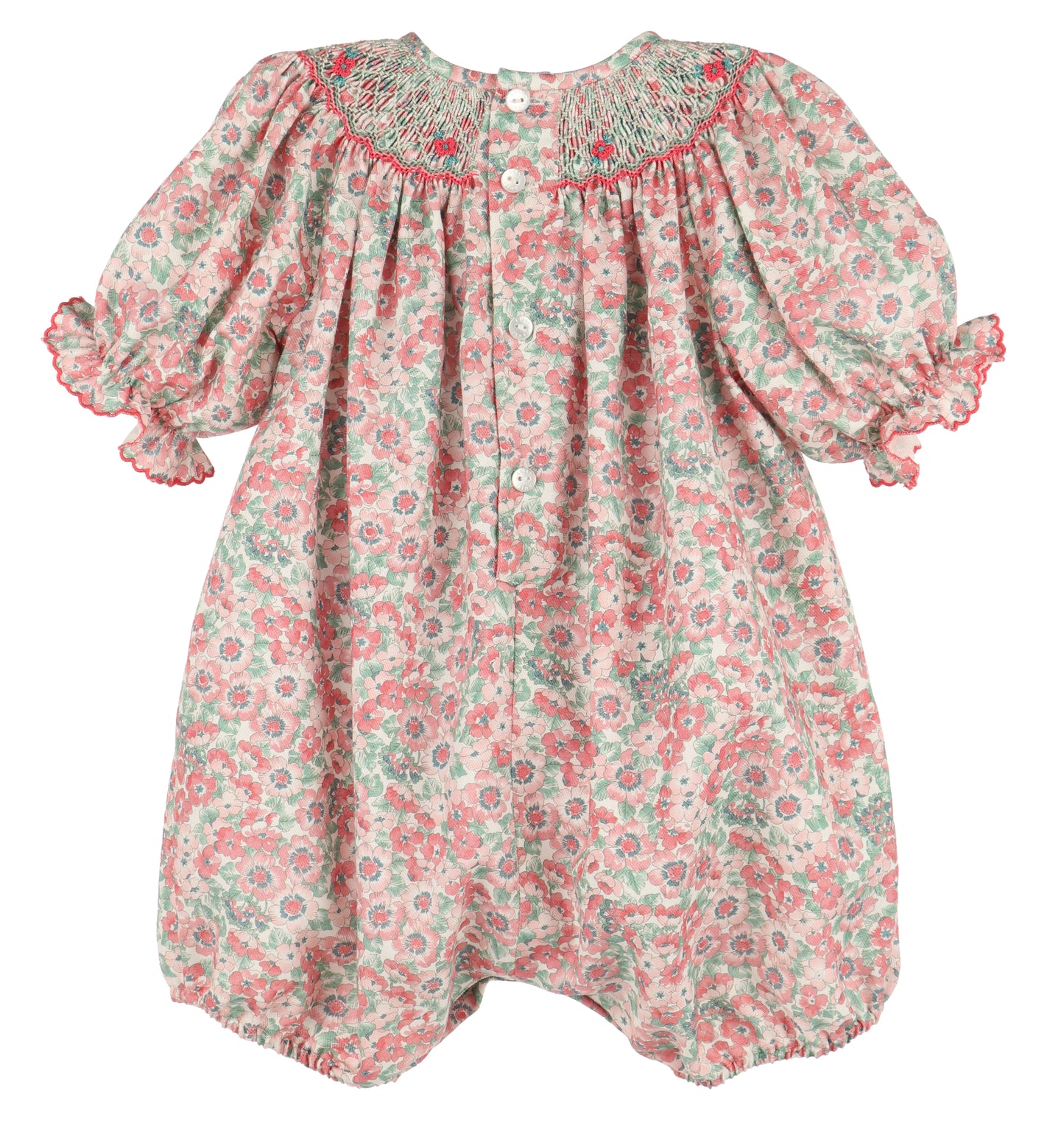 Luli & Me Baby Girls Blush Pink Floral Smocked Bubble