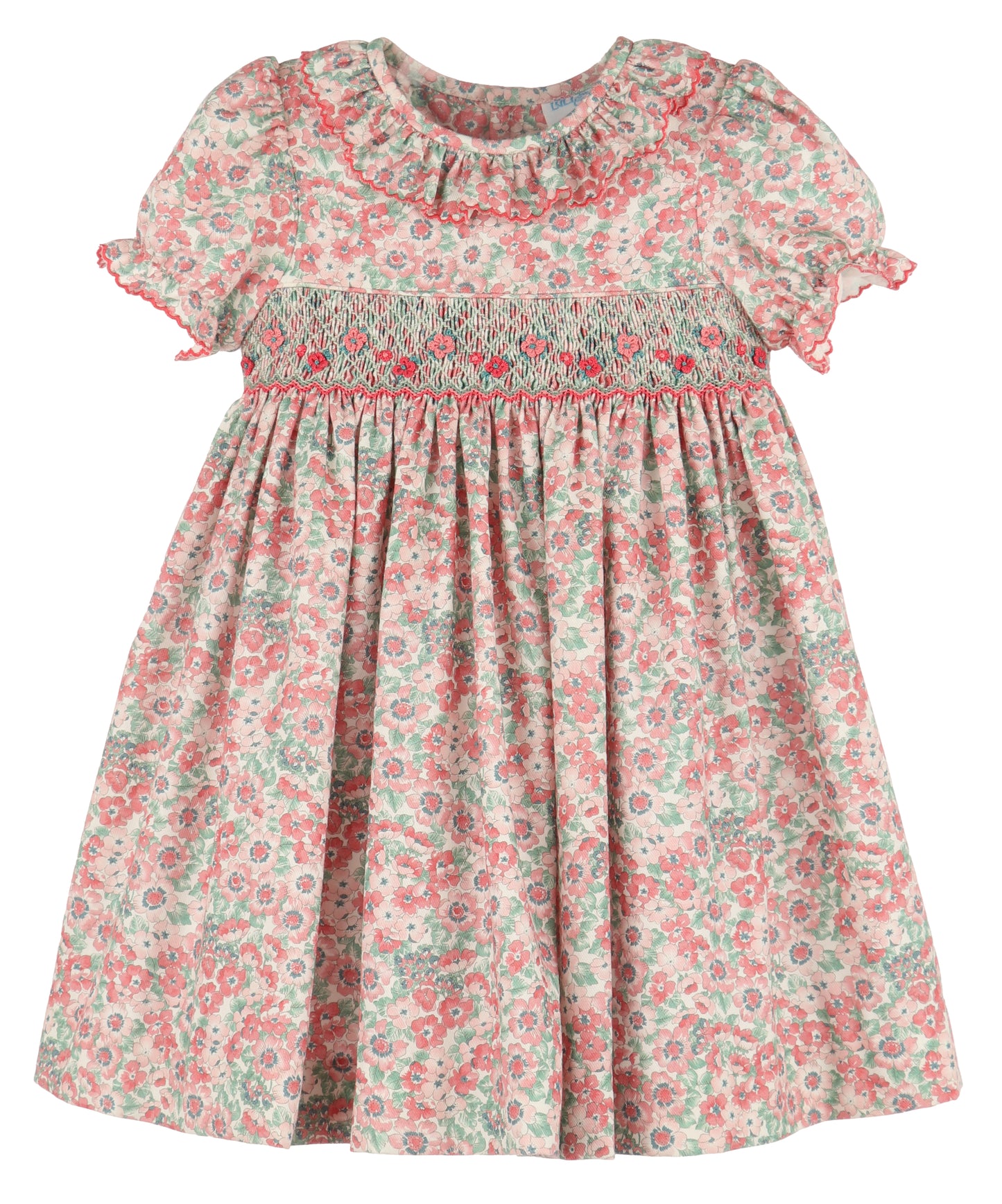 Luli & Me Girls Blush Pink Floral Smocked Dress - Ruffle Collar