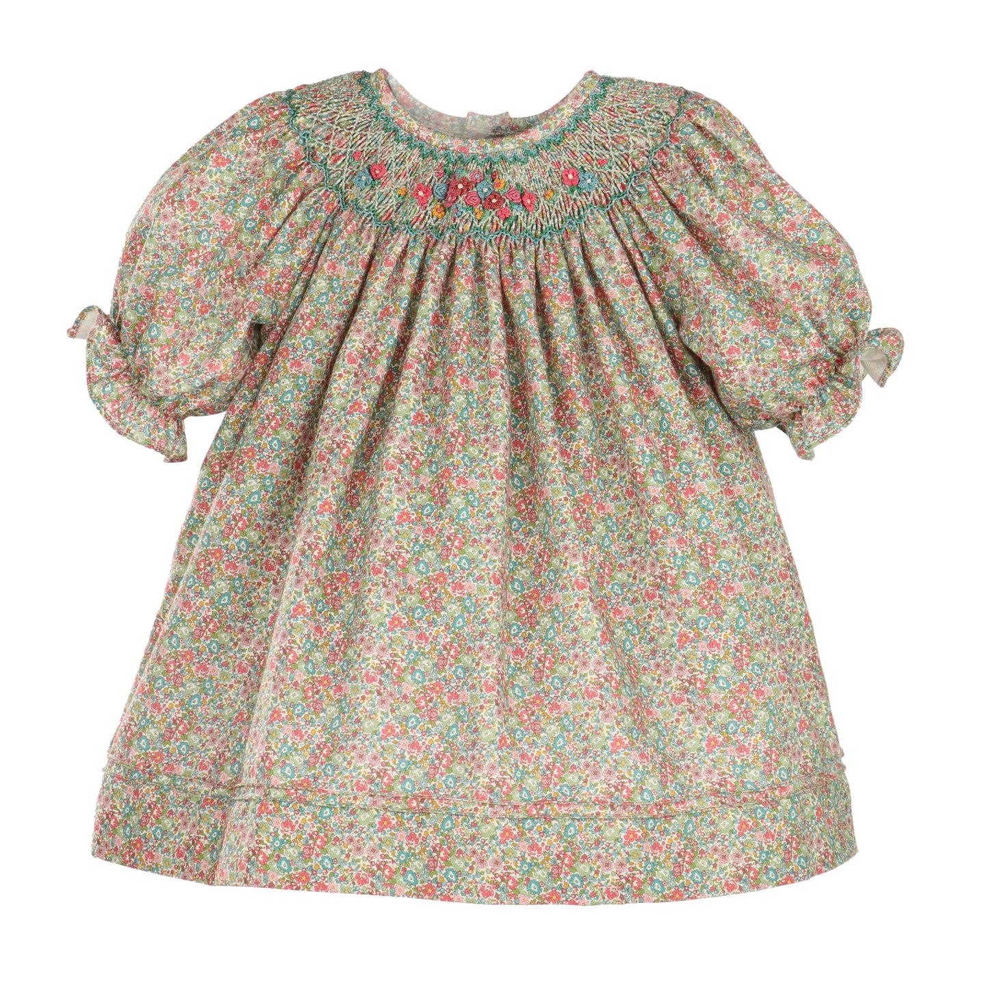 Luli & Me Girls Sugarplum Bouquet Floral Smocked Bishop Dress