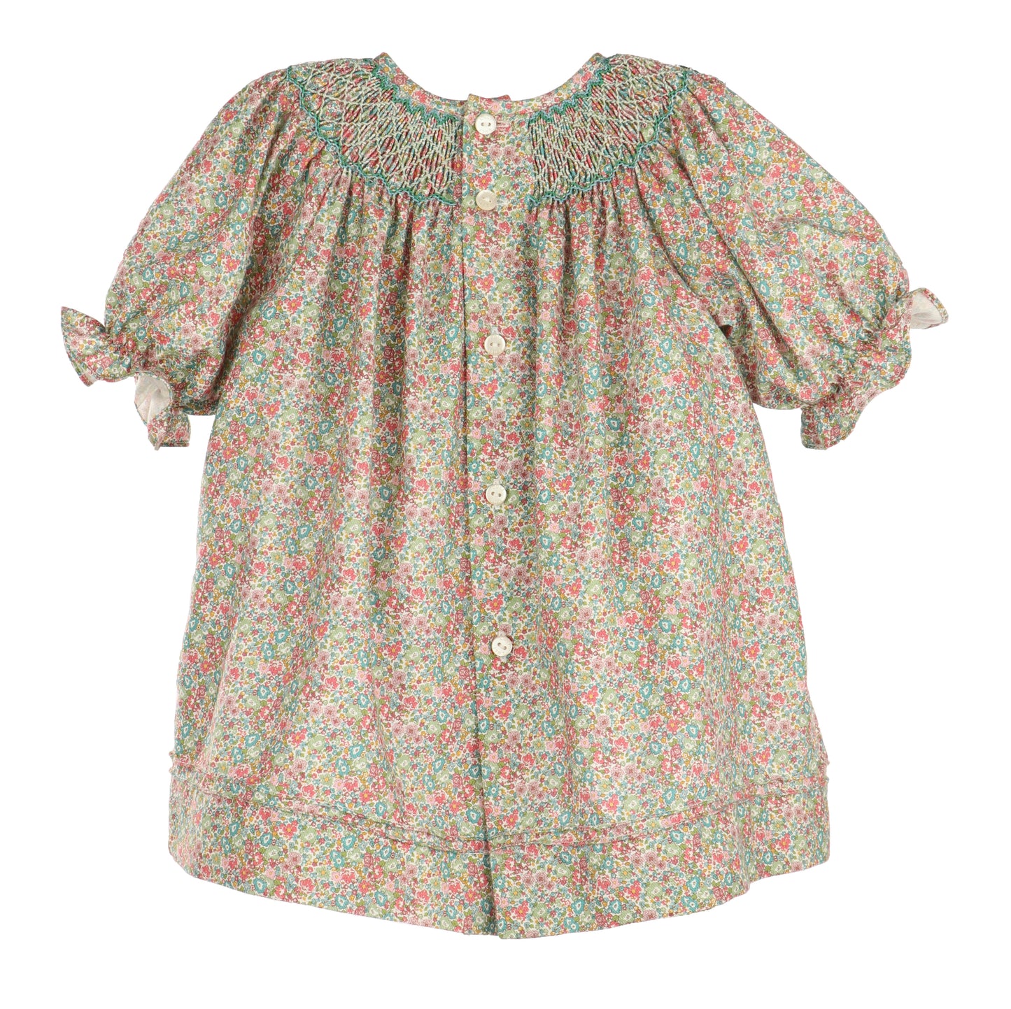 Luli & Me Girls Sugarplum Bouquet Floral Smocked Bishop Dress
