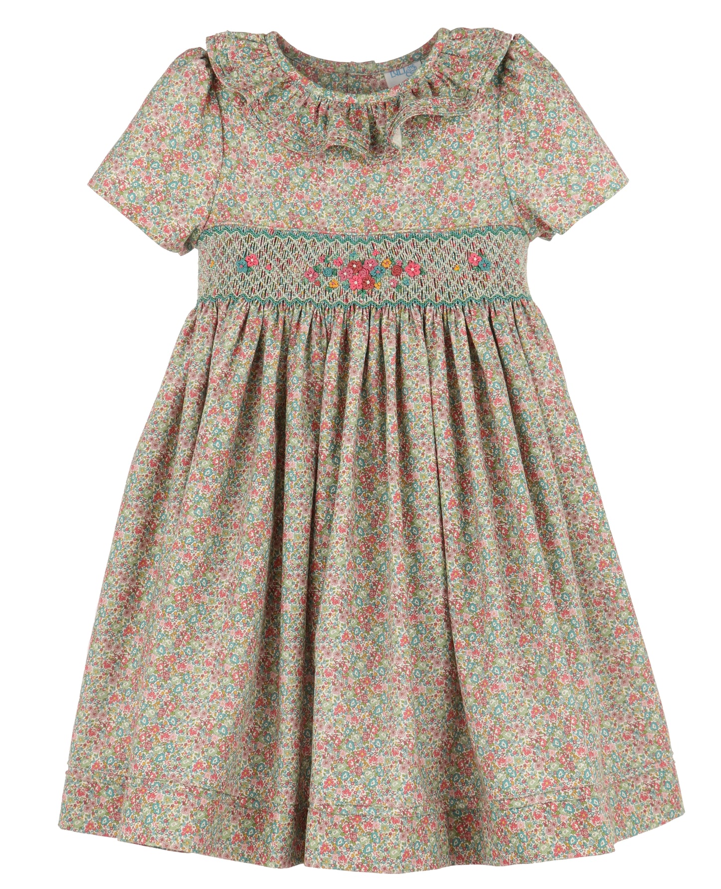 Luli & Me Girls Sugarplum Bouquet Floral Smocked Dress - Ruffle Collar