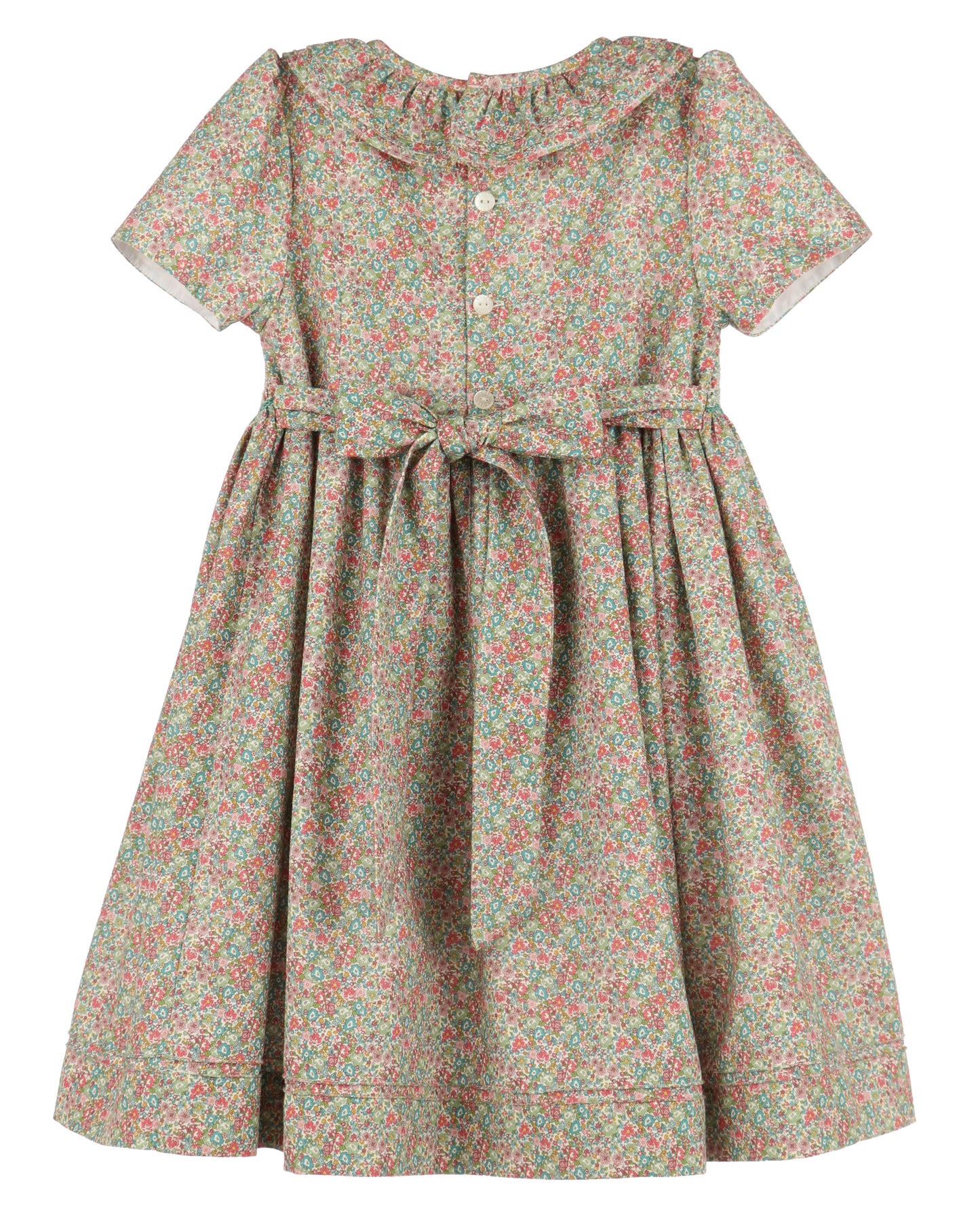 Luli & Me Girls Sugarplum Bouquet Floral Smocked Dress - Ruffle Collar