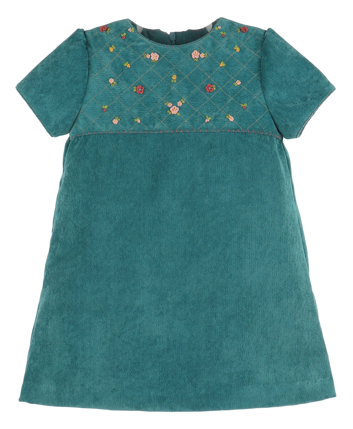 Luli & Me Girls Fall Teal Cord Embroidered Dress