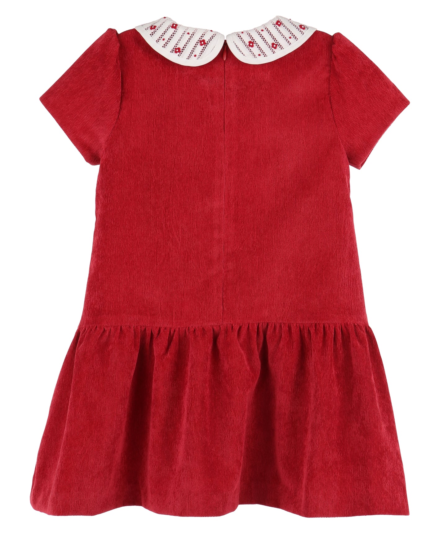 Luli & Me Girls Red Cord Drop Waist Dress - Embroidered Collar