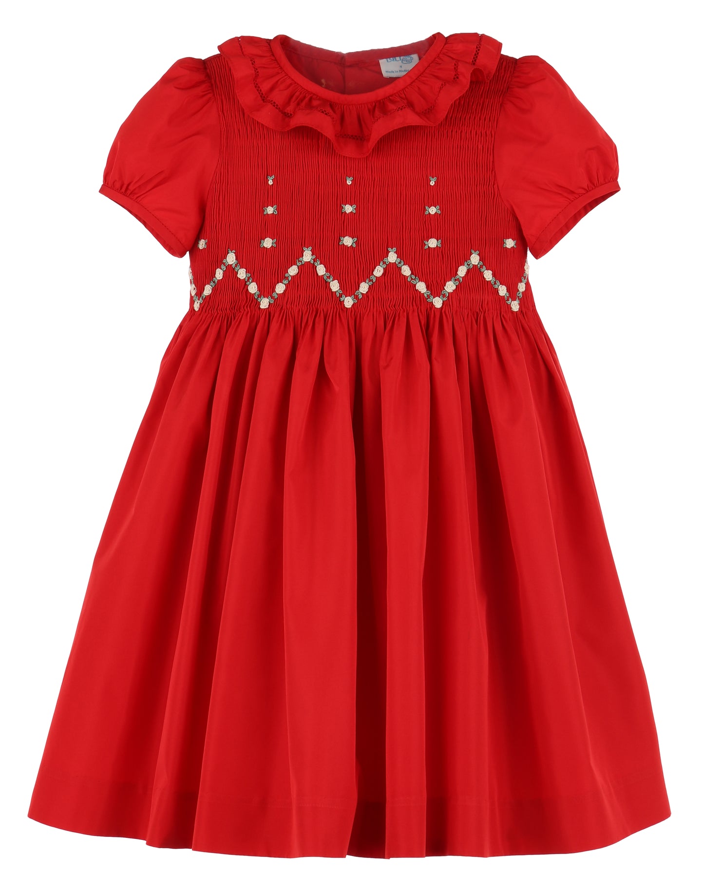 Luli & Me Girls Twilight Taffeta Smocked Dress - Ruffle Collar - Red