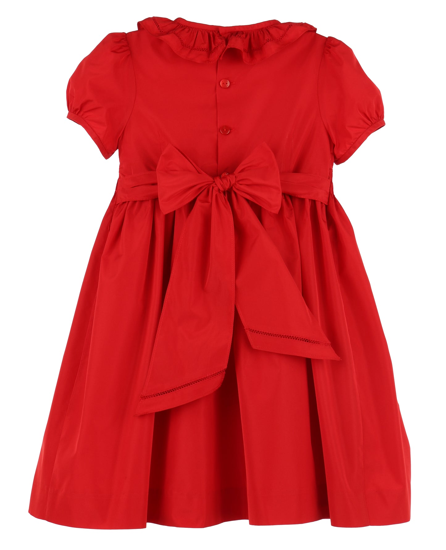Luli & Me Girls Twilight Taffeta Smocked Dress - Ruffle Collar - Red