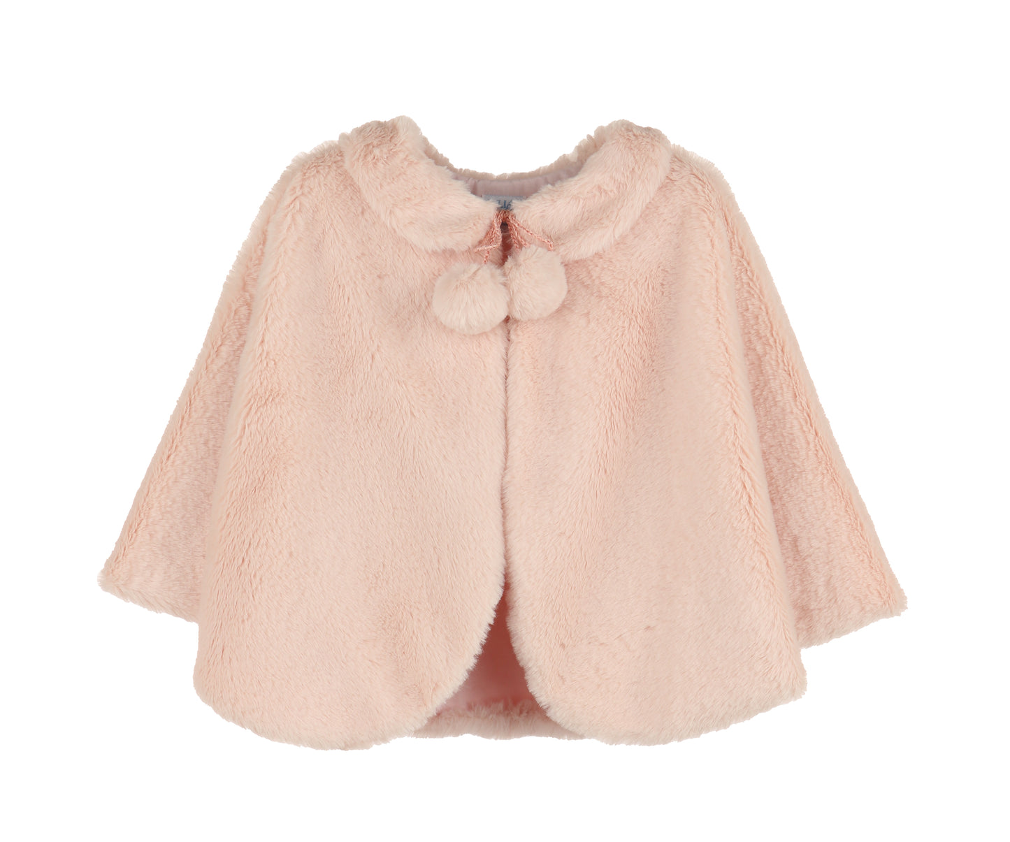 Luli & Me Girls Cozy Fuzzy Faux Fur Cape with Pom Poms - Rose Pink