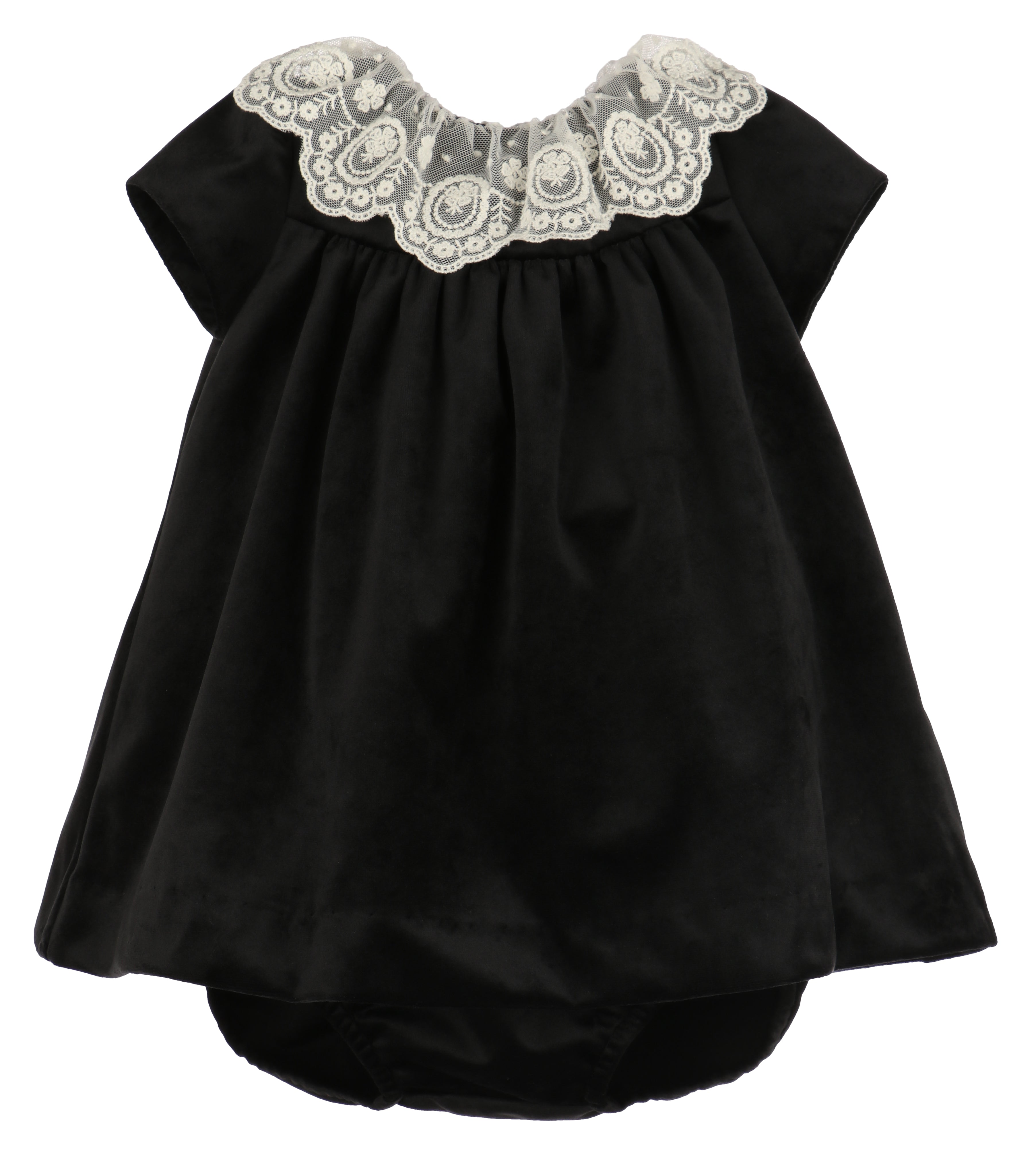 Luli & Me Girls Deluxe Velvet Float Dress - Lace Collar - Aqua Sage Green
