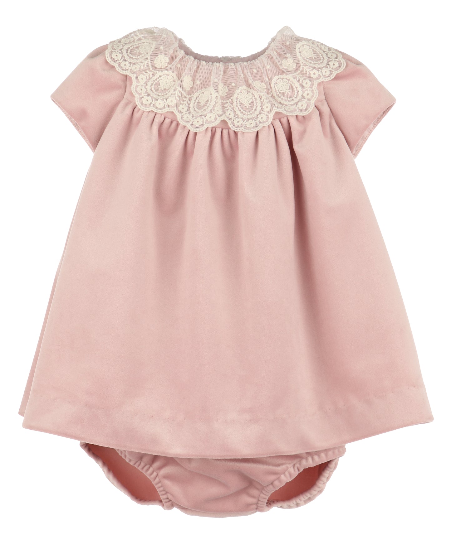 Luli & Me Girls Deluxe Velvet Float Dress - Lace Collar - Rose Pink