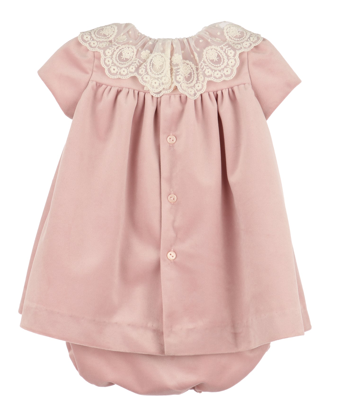 Luli & Me Girls Deluxe Velvet Float Dress - Lace Collar - Rose Pink