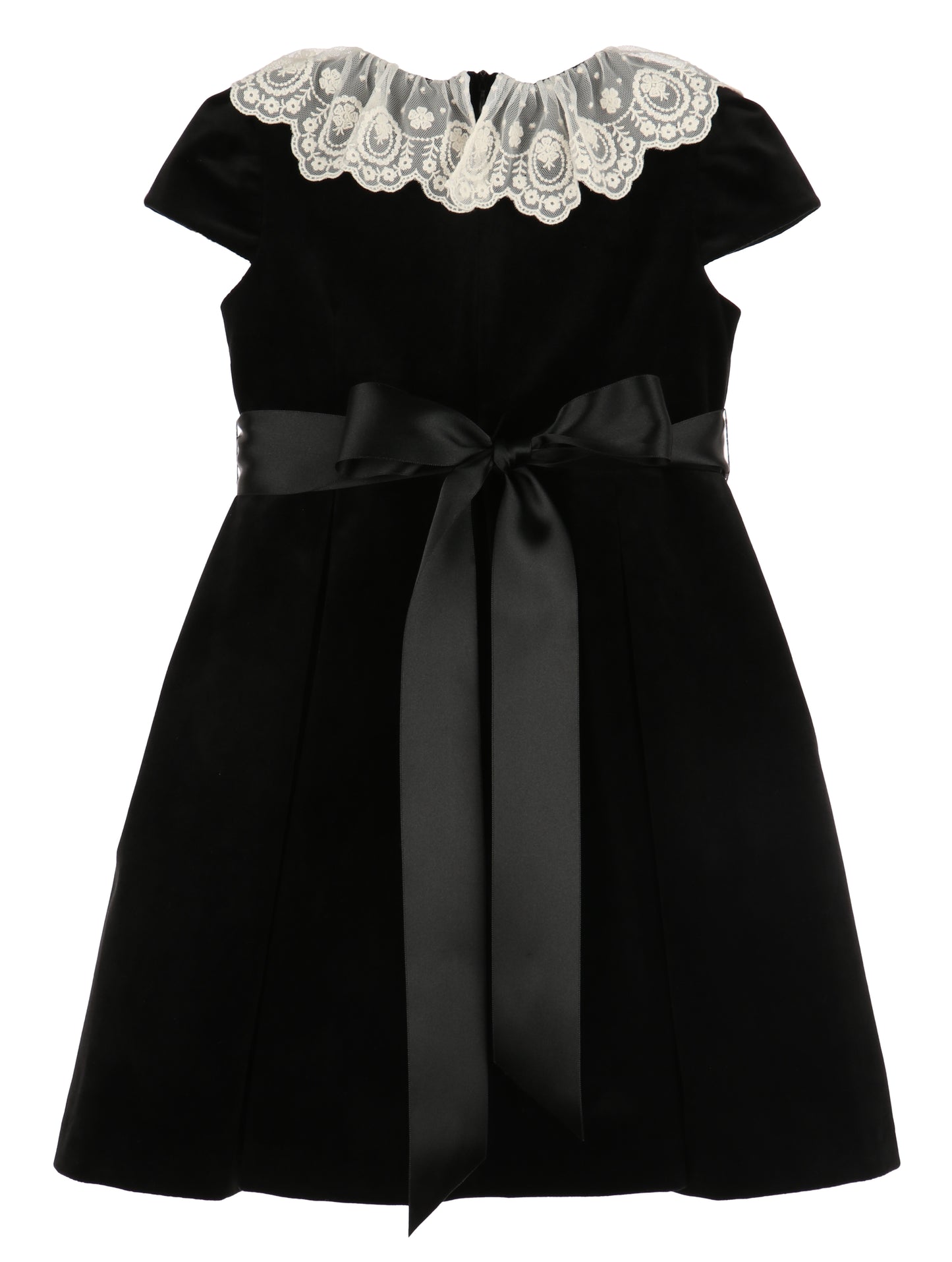 Luli & Me Girls Deluxe Velvet Holiday Party Dress - Lace Collar - Ribbon Sash - Black