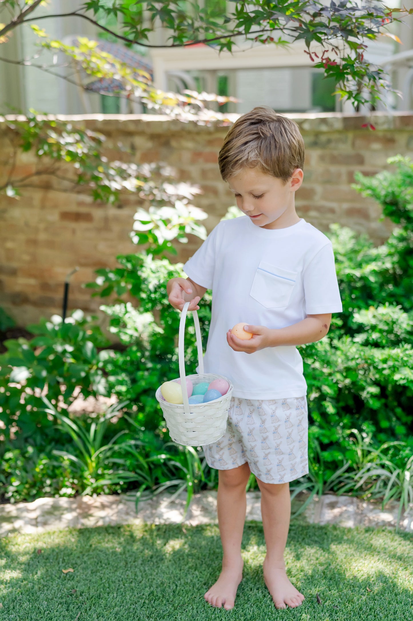 Lila & Hayes Boys Hudson Shorts Set - Blue Easter Bunnies