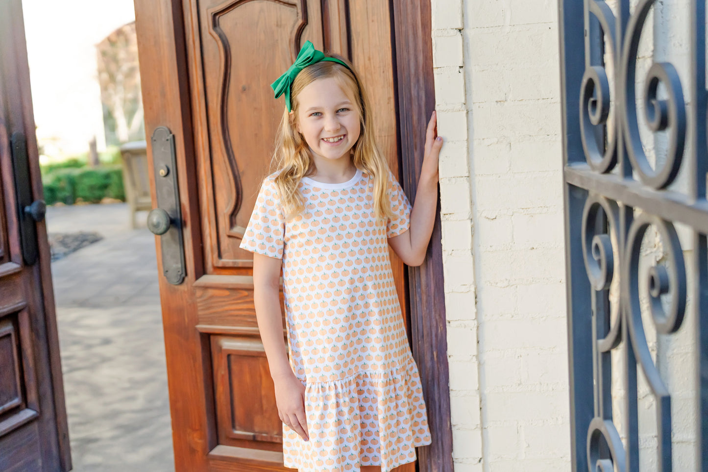 Lila & Hayes Girls Lottie Dress - Orange Harvest Pumpkins by Lila & Hayes