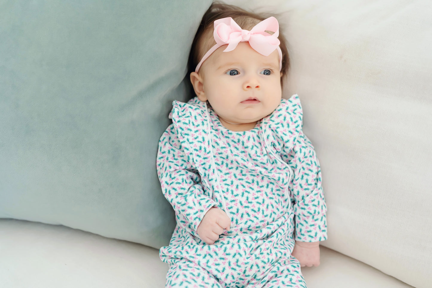 Lila & Hayes Baby Girls Evelyn Romper - Green Holly Holiday by Lila & Hayes