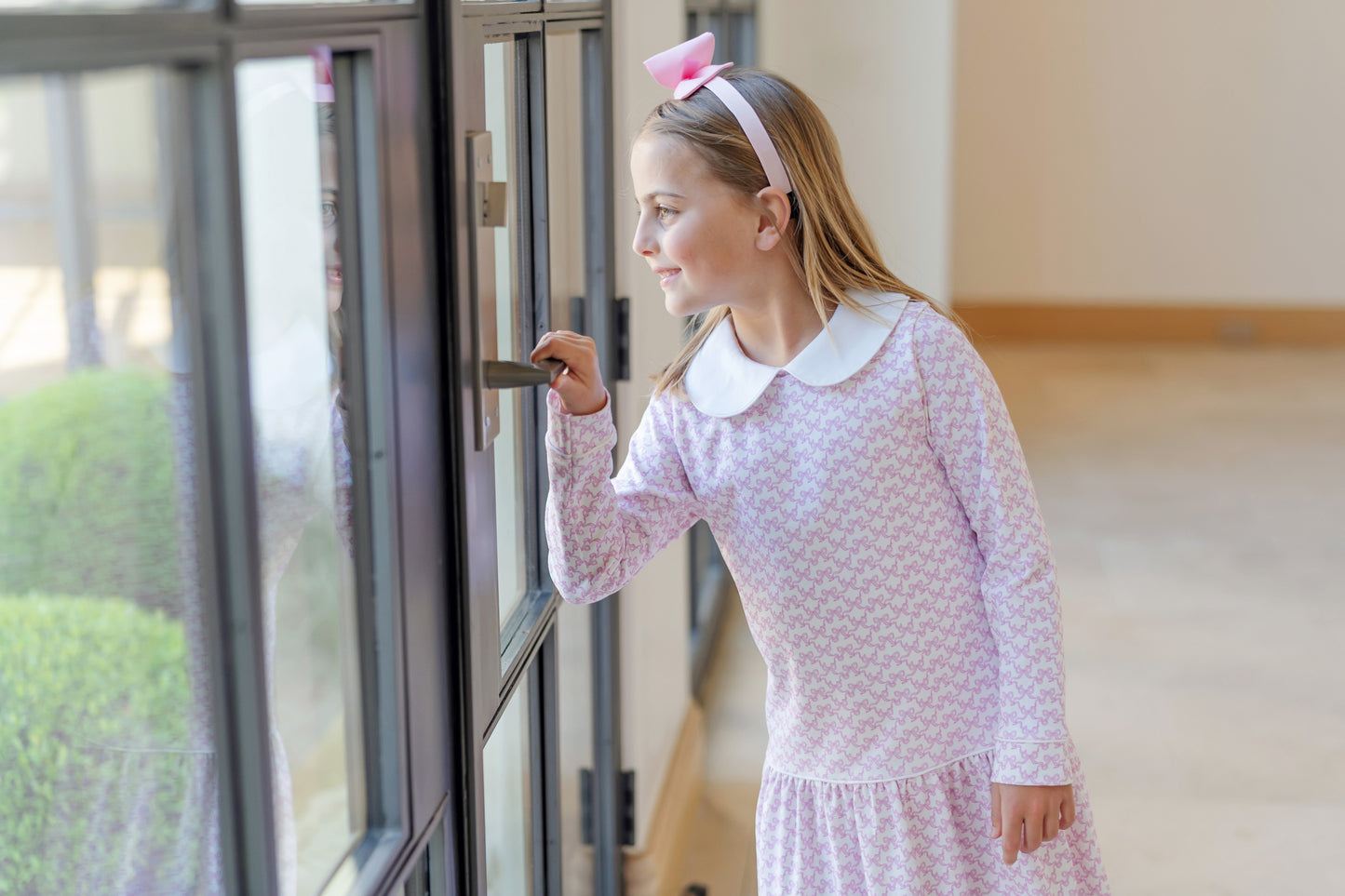 Lila & Hayes Girls Lillian Dress with Collar - Pink Pretty Bows by Lila & Hayes