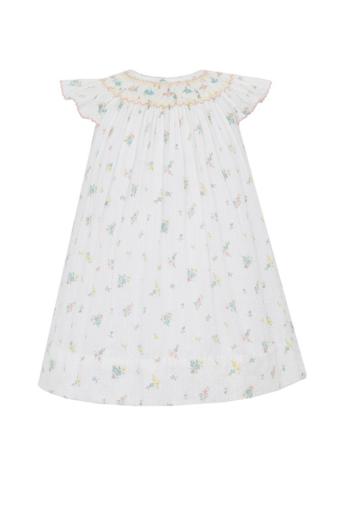 Anavini Girls Sleeveless Smocked Angel Sleeve Bishop Dress - Pastel Floral Print