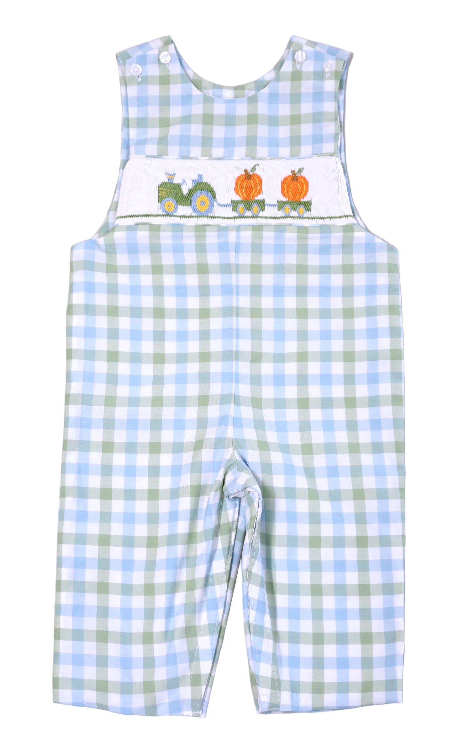 Anavini Boys Green and Blue Plaid Smocked Pumpkins Longall by Anavini