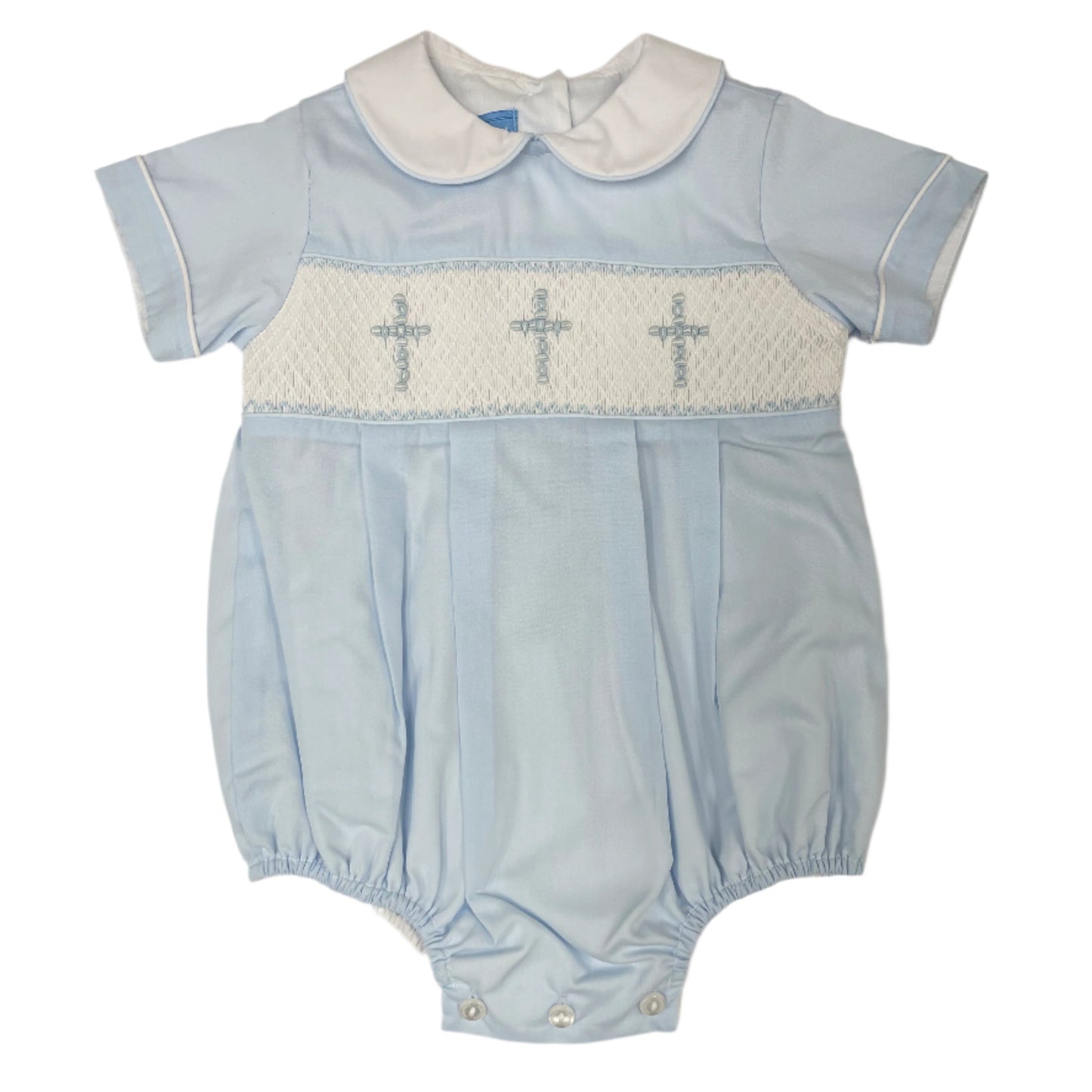 Anavini Baby Boys Light Blue Smocked Crosses Bubble by Anavini