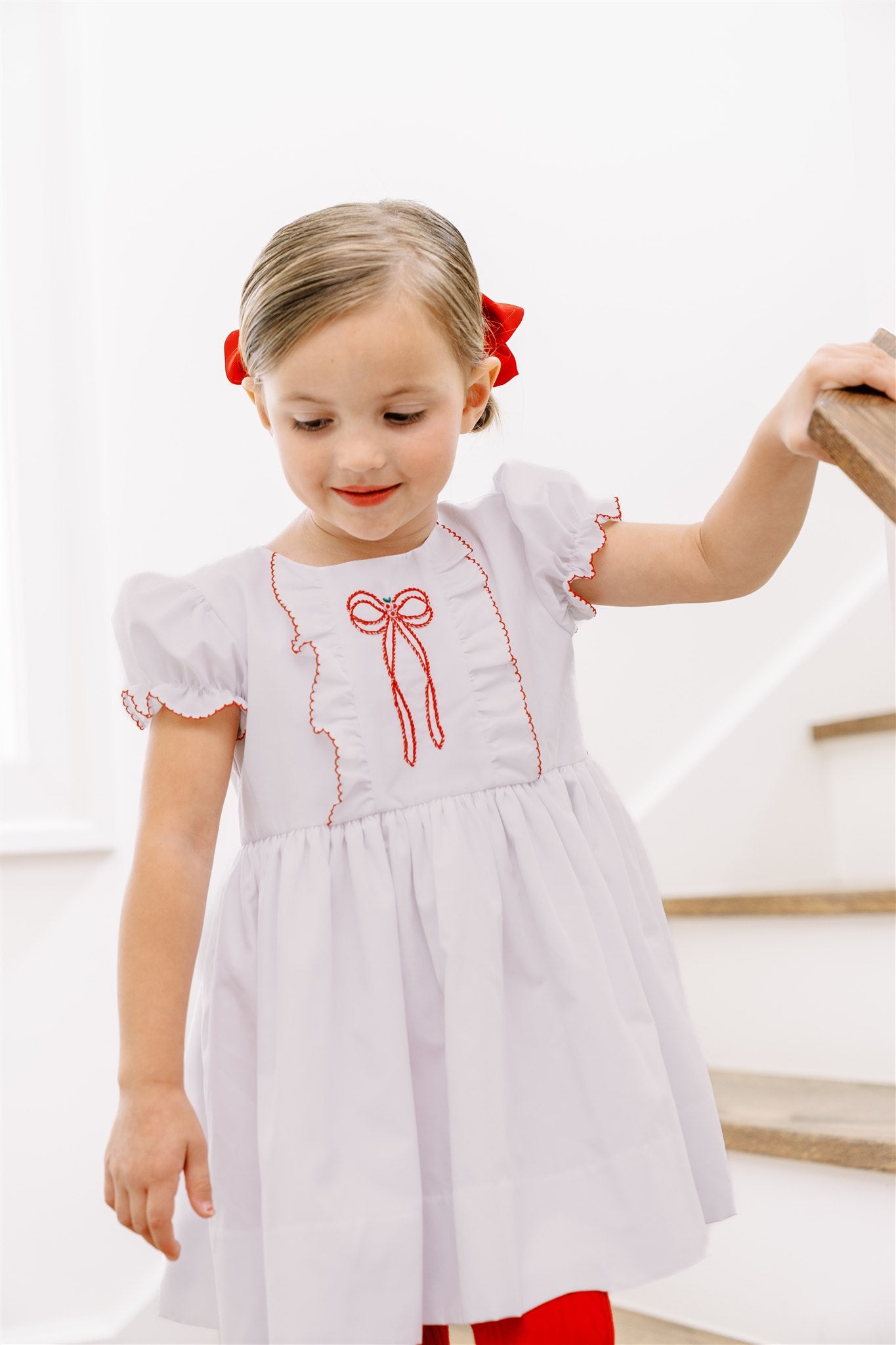 Proper Peony Girls White / Red Bow Angelica Christmas Dress