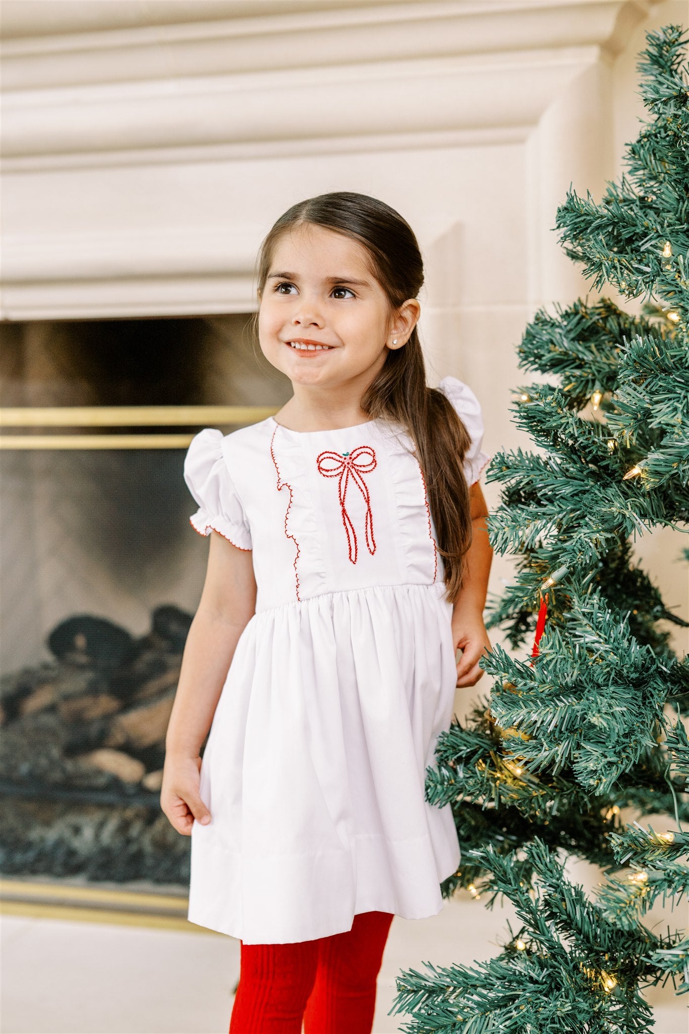 Proper Peony Girls White / Red Bow Angelica Christmas Dress