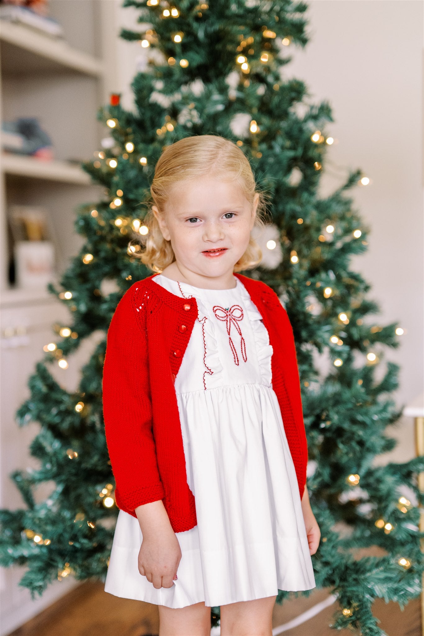Proper Peony Girls White / Red Bow Angelica Christmas Dress