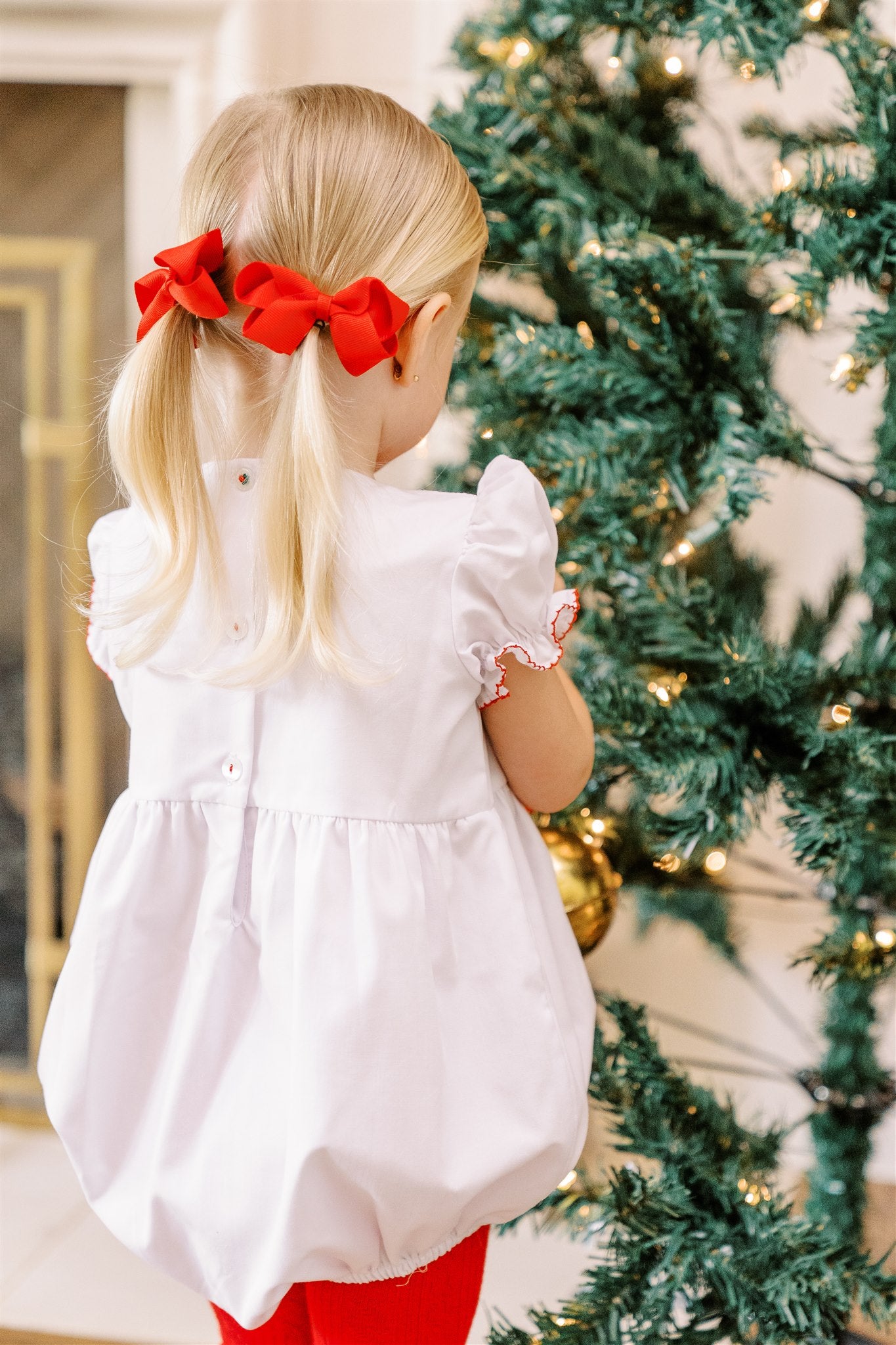 Proper Peony Girls White / Red Bow Angelica Christmas Bubble