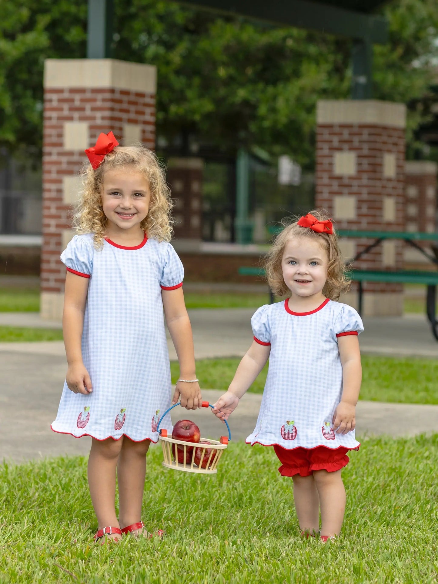 Trotter Street Kids Girls Blue & Red Apple Trio Bloomers Set