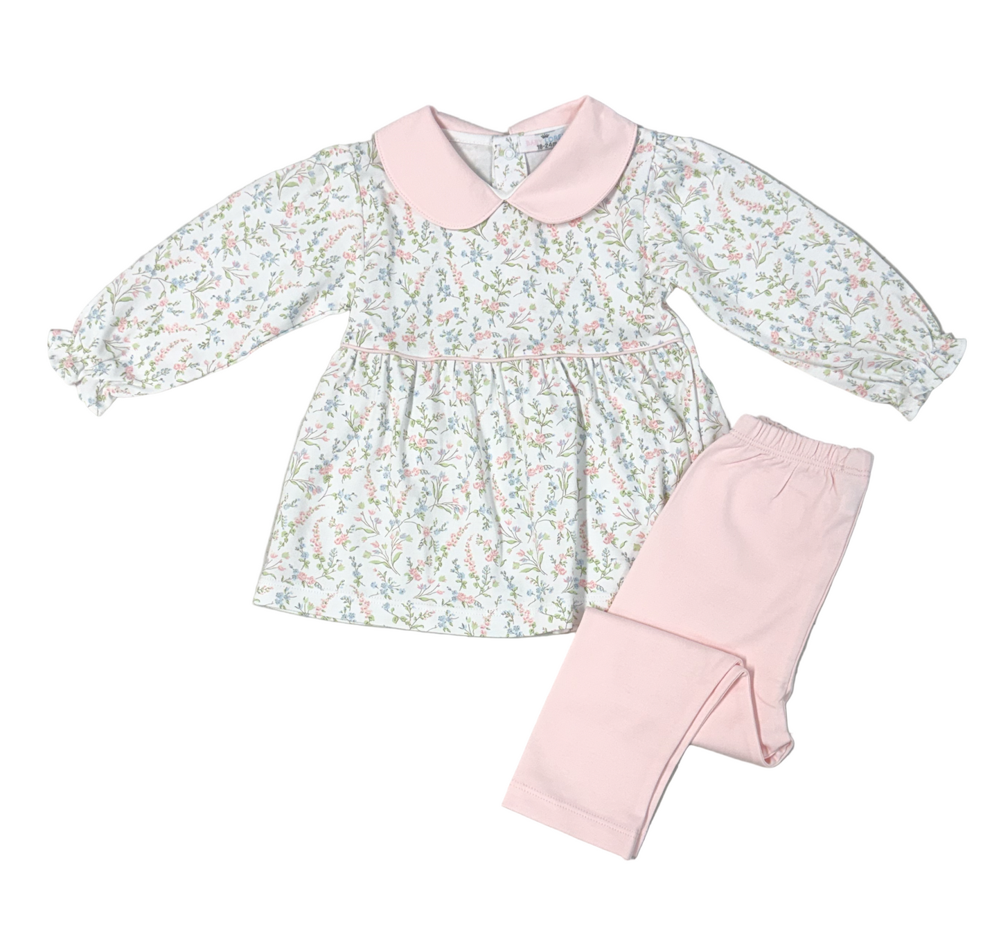 Baby Loren Girls Pink Vivan Floral Pima Pants Set by Baby Loren